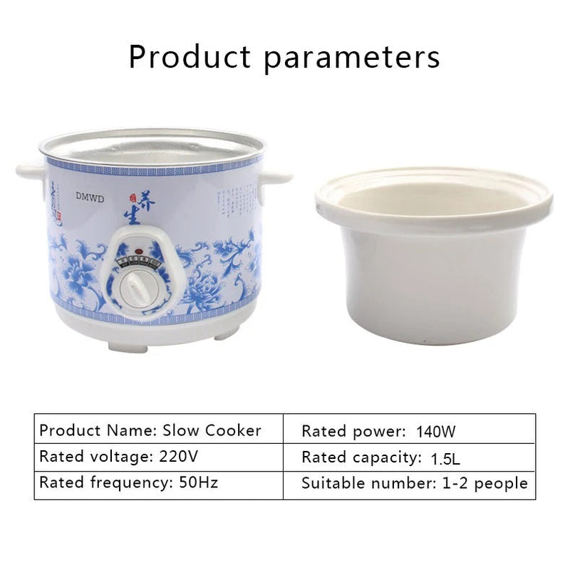 1.5L Mini Electric Slow Cooker with Ceramic Liner