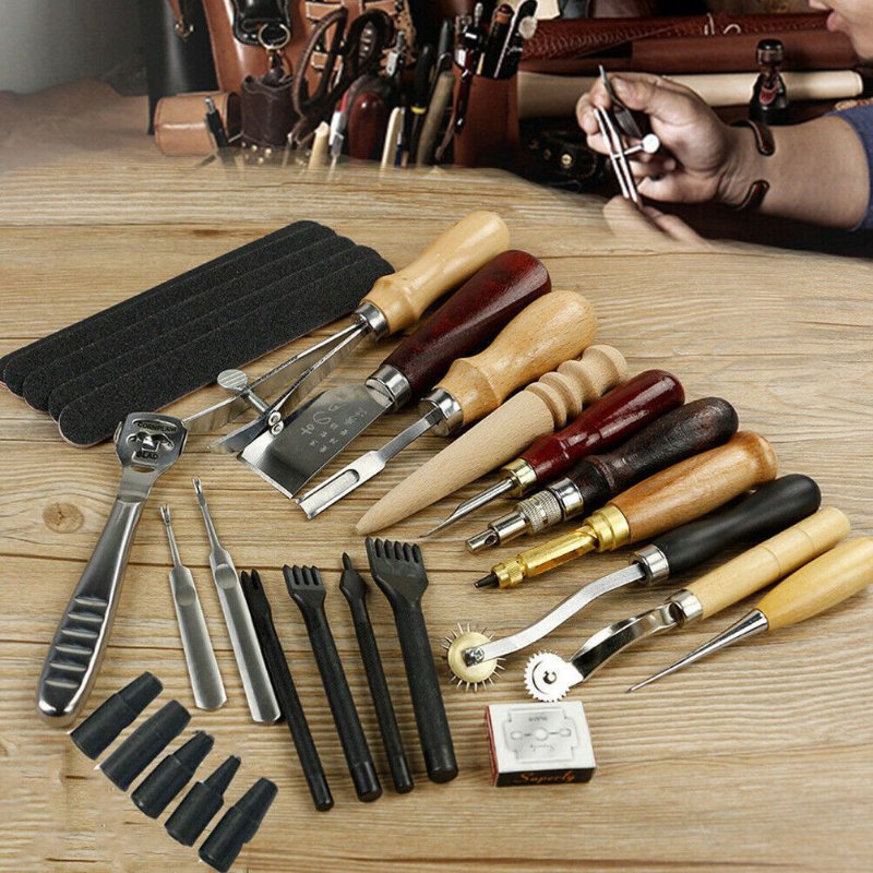 18-Piece Leather Craft Tools Kit - Leather Working Tools for Beginners - DIY Leather Working Essentials