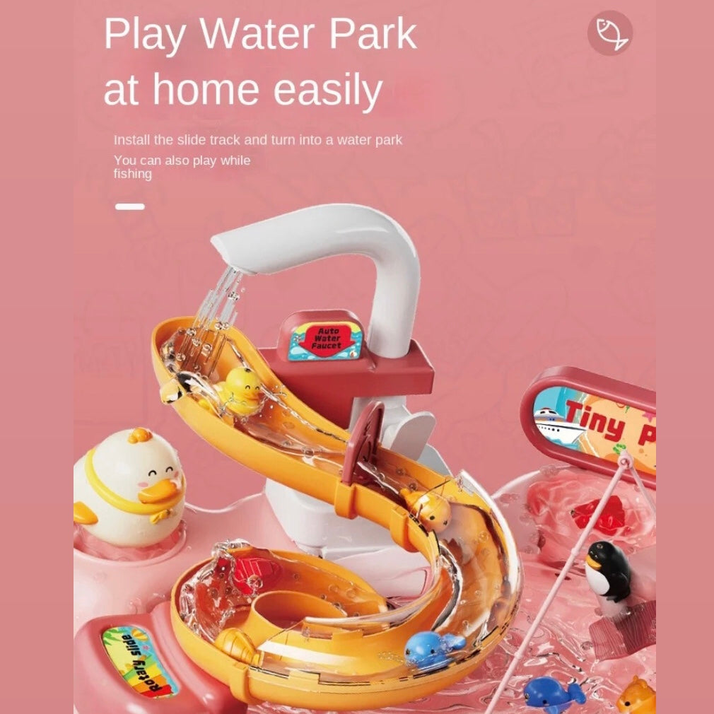 2-in-1 Dishwashing Basin Toys with Fishing Game and Water Circulation, Safe for Kids Ages 3+