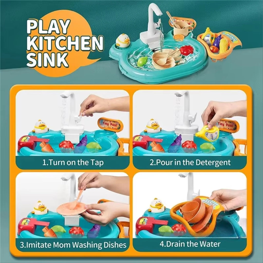 2-in-1 Dishwashing Basin Toys with Fishing Game and Water Circulation, Safe for Kids Ages 3+