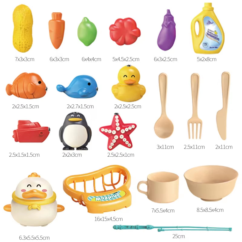 2-in-1 Dishwashing Basin Toys with Fishing Game and Water Circulation, Safe for Kids Ages 3+