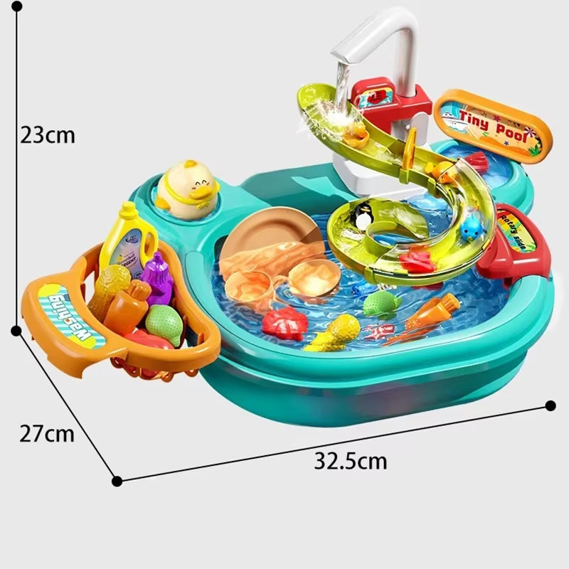 2-in-1 Dishwashing Basin Toys with Fishing Game and Water Circulation, Safe for Kids Ages 3+