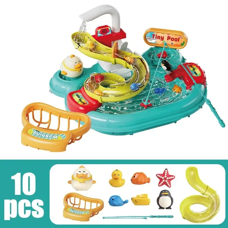 2-in-1 Dishwashing Basin Toys with Fishing Game and Water Circulation, Safe for Kids Ages 3+
