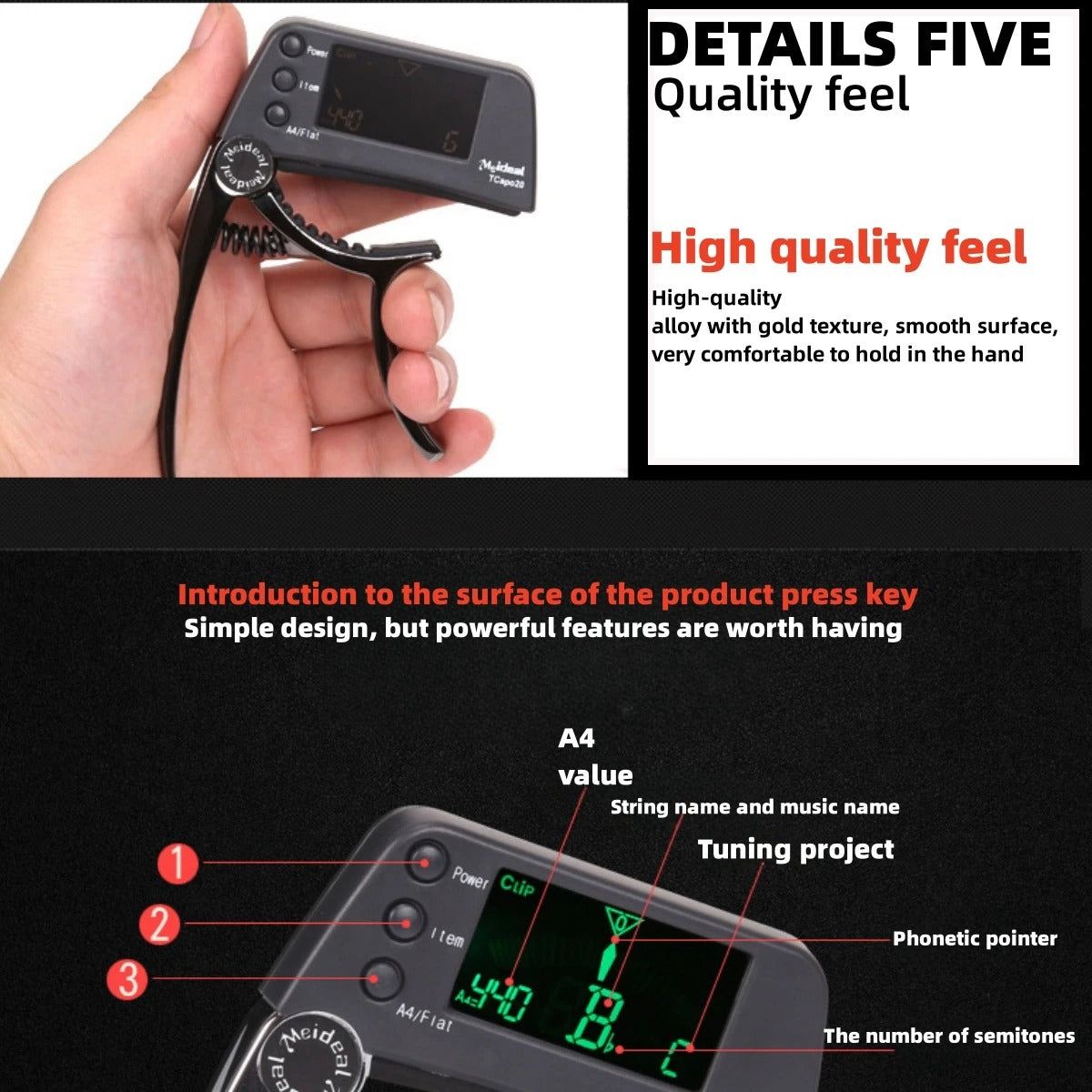 2-in-1 Guitar Capo Tuner with LED Display for All Instruments