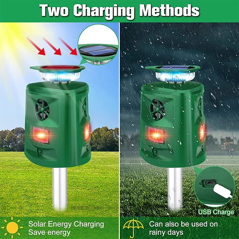 360° Ultrasonic Solar Animal Repeller with LED Light