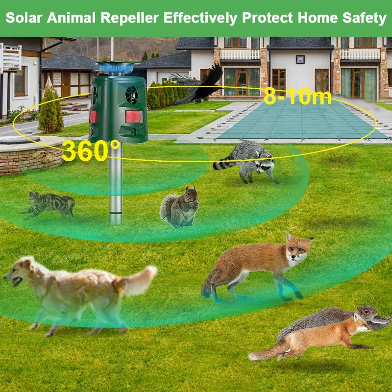 360° Ultrasonic Solar Animal Repeller with LED Light
