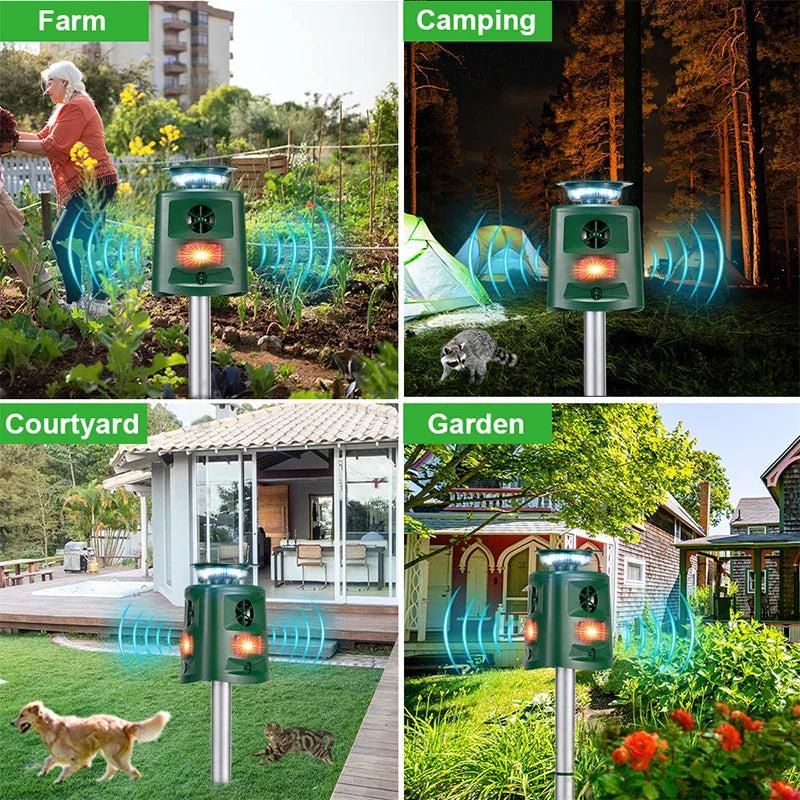 360° Ultrasonic Solar Animal Repeller with LED Light