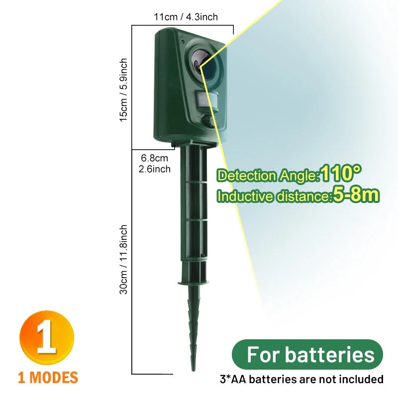 360° Ultrasonic Solar Animal Repeller with LED Light