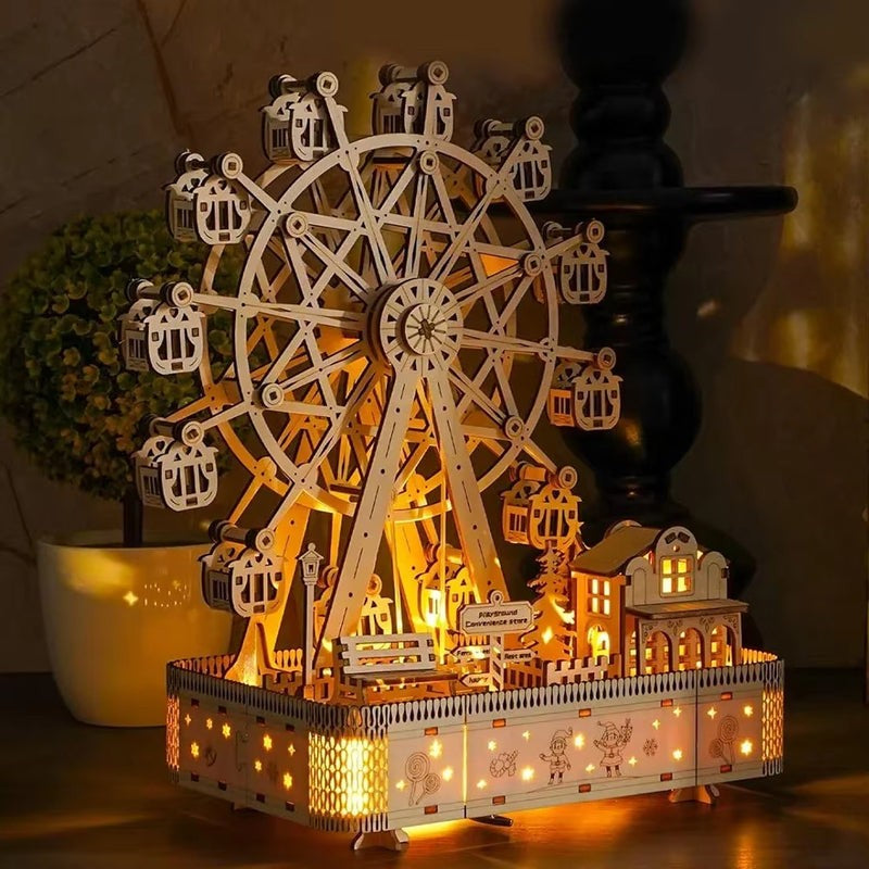 3D Wooden Ferris Wheel Music Box Puzzle with LED Light
