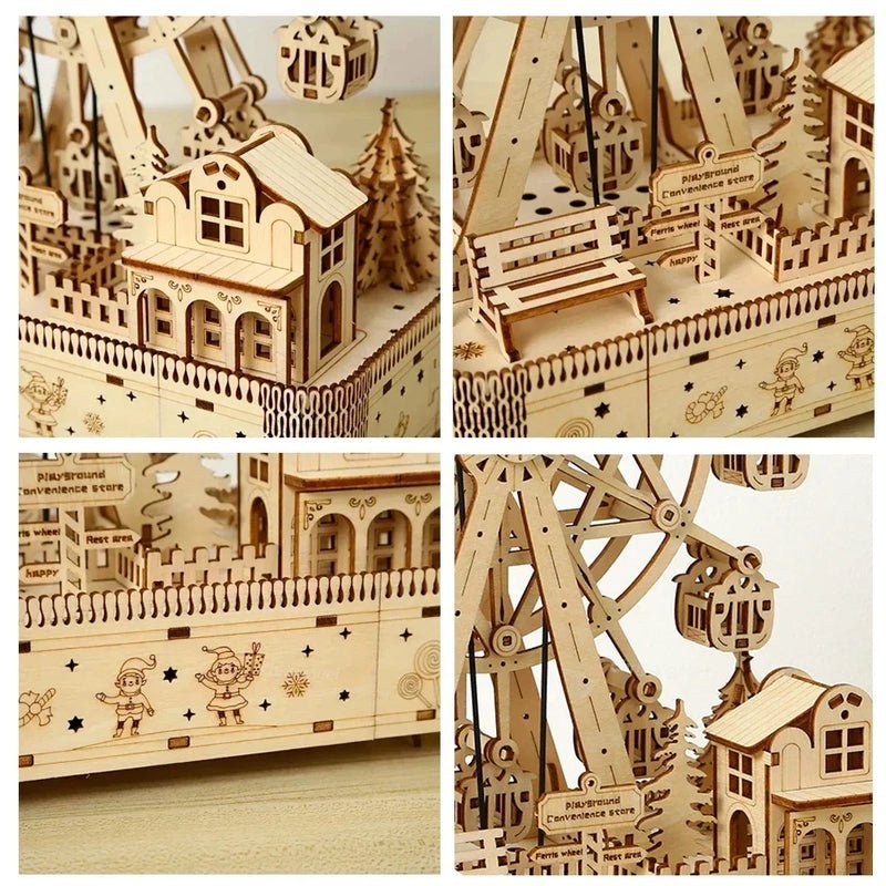 3D Wooden Ferris Wheel Music Box Puzzle with LED Light