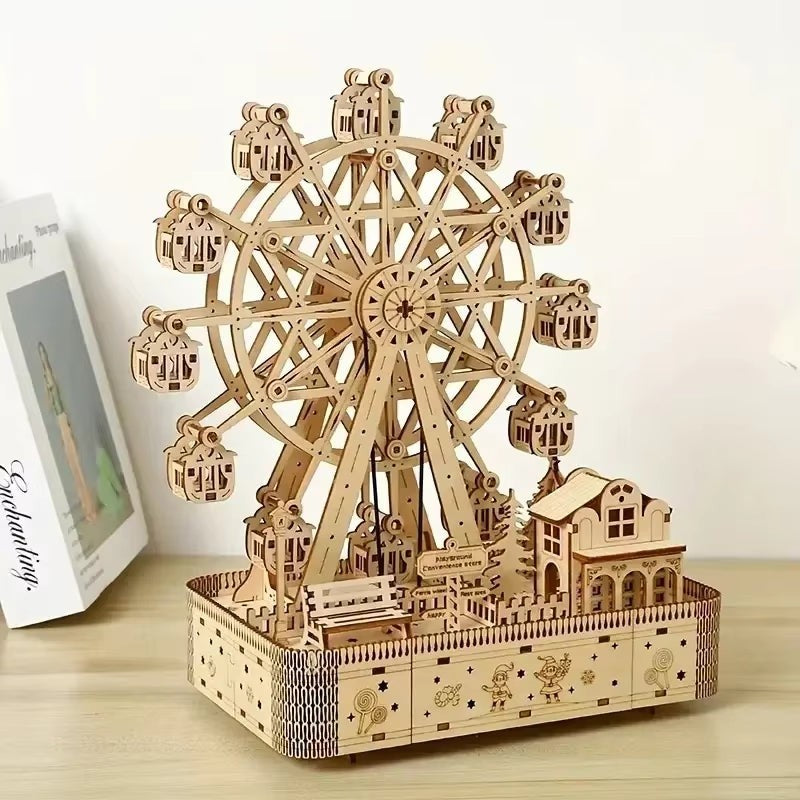 3D Wooden Ferris Wheel Music Box Puzzle with LED Light