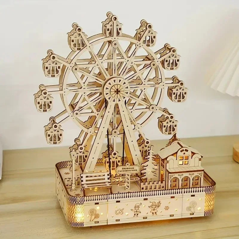 3D Wooden Ferris Wheel Music Box Puzzle with LED Light