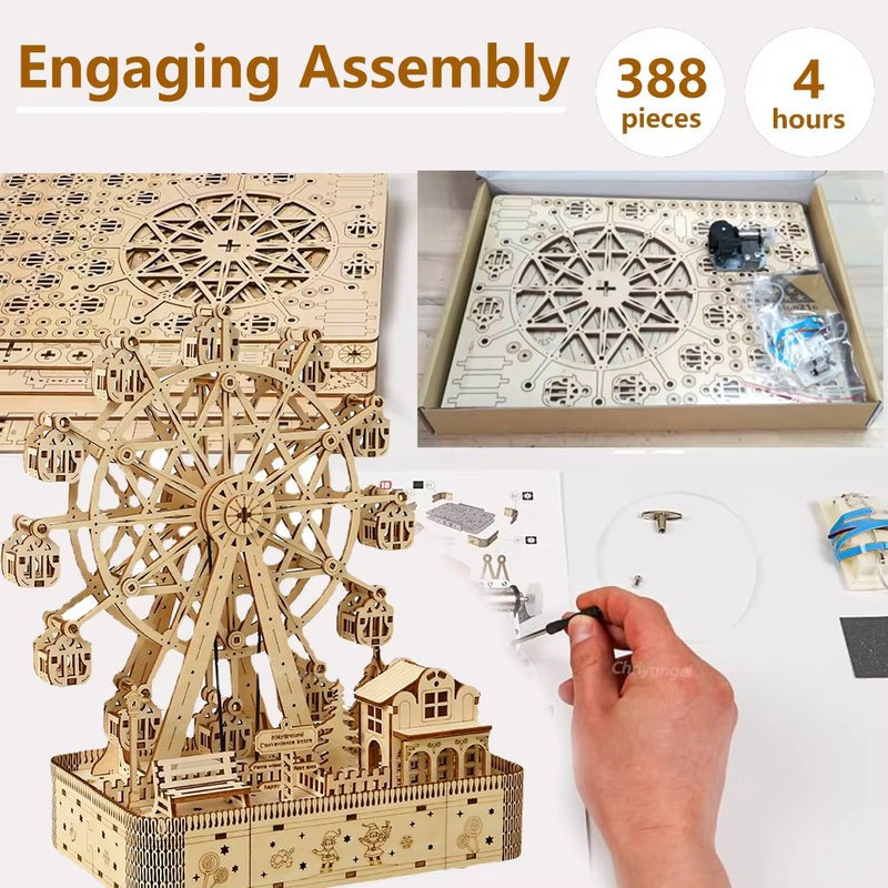 3D Wooden Ferris Wheel Music Box Puzzle with LED Light