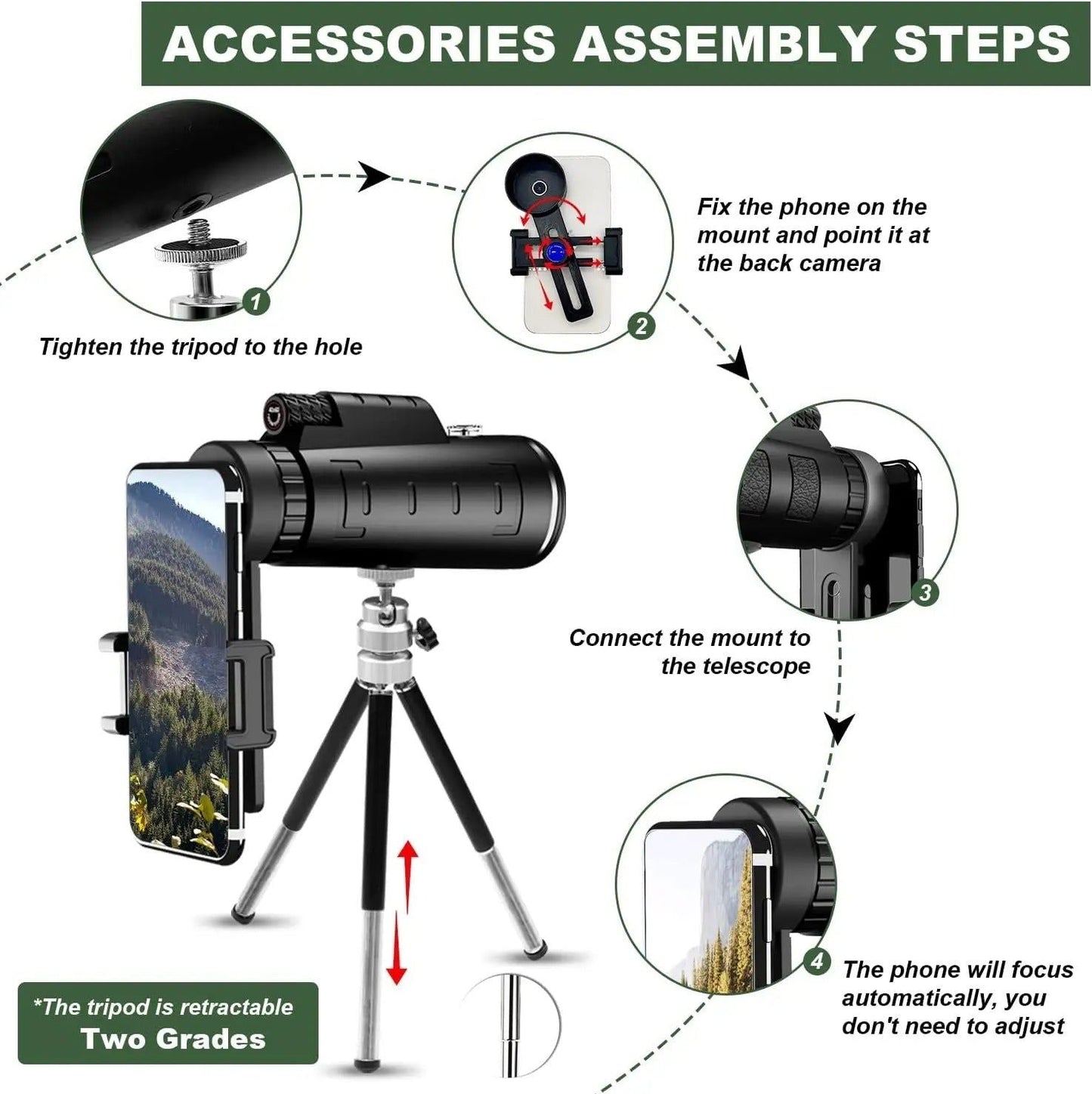 40x60 Zoom Waterproof Monocular Mobile Telescope