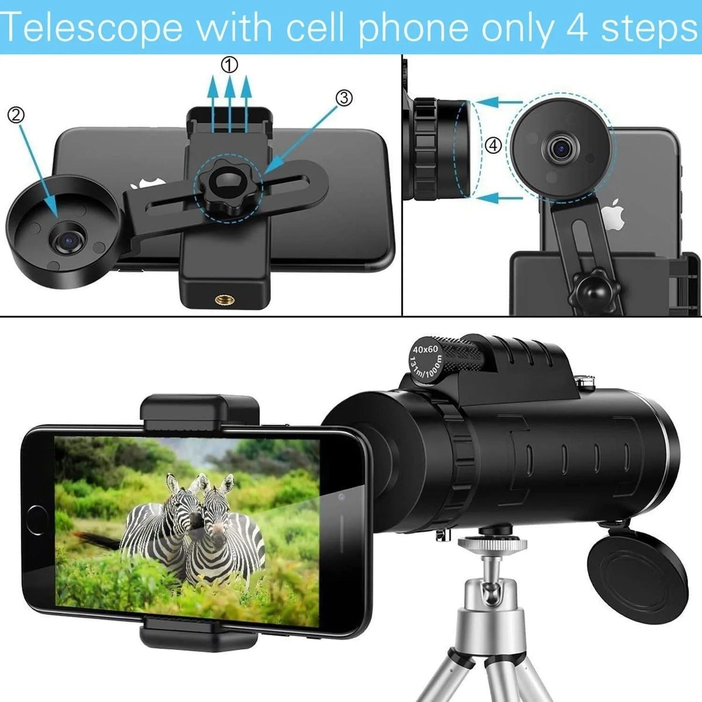 40x60 Zoom Waterproof Monocular Mobile Telescope