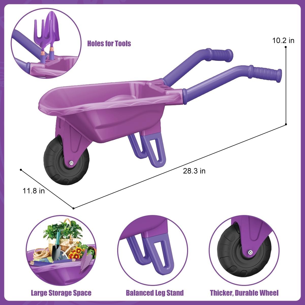 Outdoor Children’s Gardening Set with Children’s Wheelbarrow Set and Plastic Watering Can