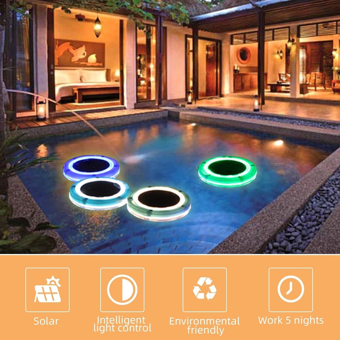 LED Pool Floating Solar Lights for Outdoor Decoration with Rechargeable and Waterproof Design