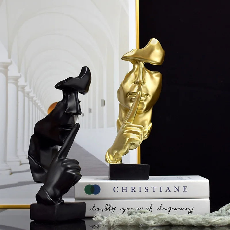 Abstract Resin Thinker Statue – Silence Is Golden Figurine Decor