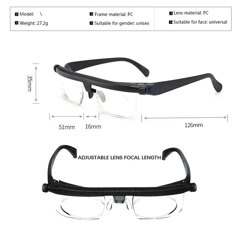 Adjustable Focus Reading Glasses for Myopia and Presbyopia Correction