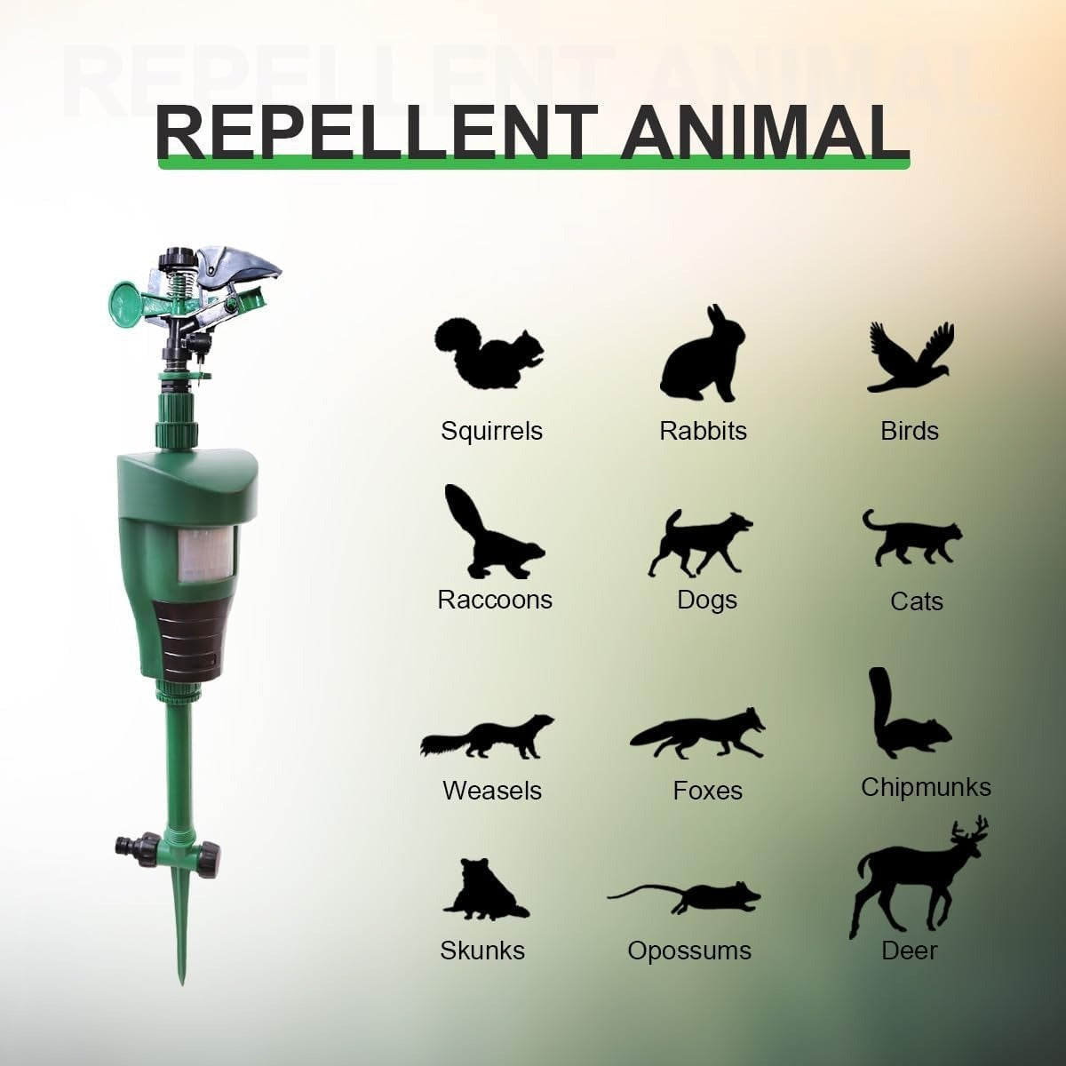 Animal Repellent Motion Activated Sprinkler For Outdoor with 360-Degree Sprinkler Head