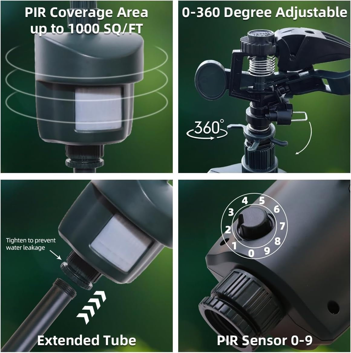 Animal Repellent Motion Activated Sprinkler For Outdoor with 360-Degree Sprinkler Head