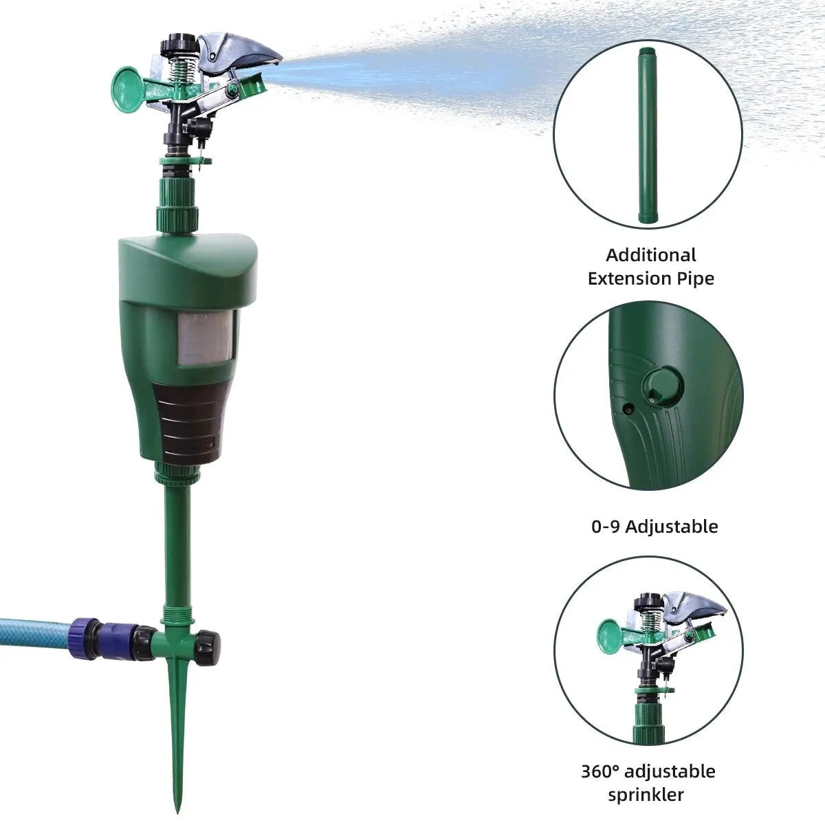 Animal Repellent Motion Activated Sprinkler For Outdoor with 360-Degree Sprinkler Head