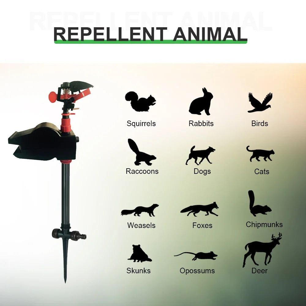 Animal Repellent Motion Sensor Sprinkler Device for Outdoor Use with 360-Degree Sprinkler Head