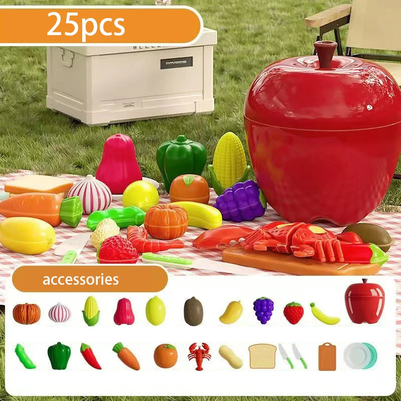 Fruit and Vegetable Cutting Toy Set with Apple-Shaped Storage Box, Easy to Carry, Safe for Ages 3+