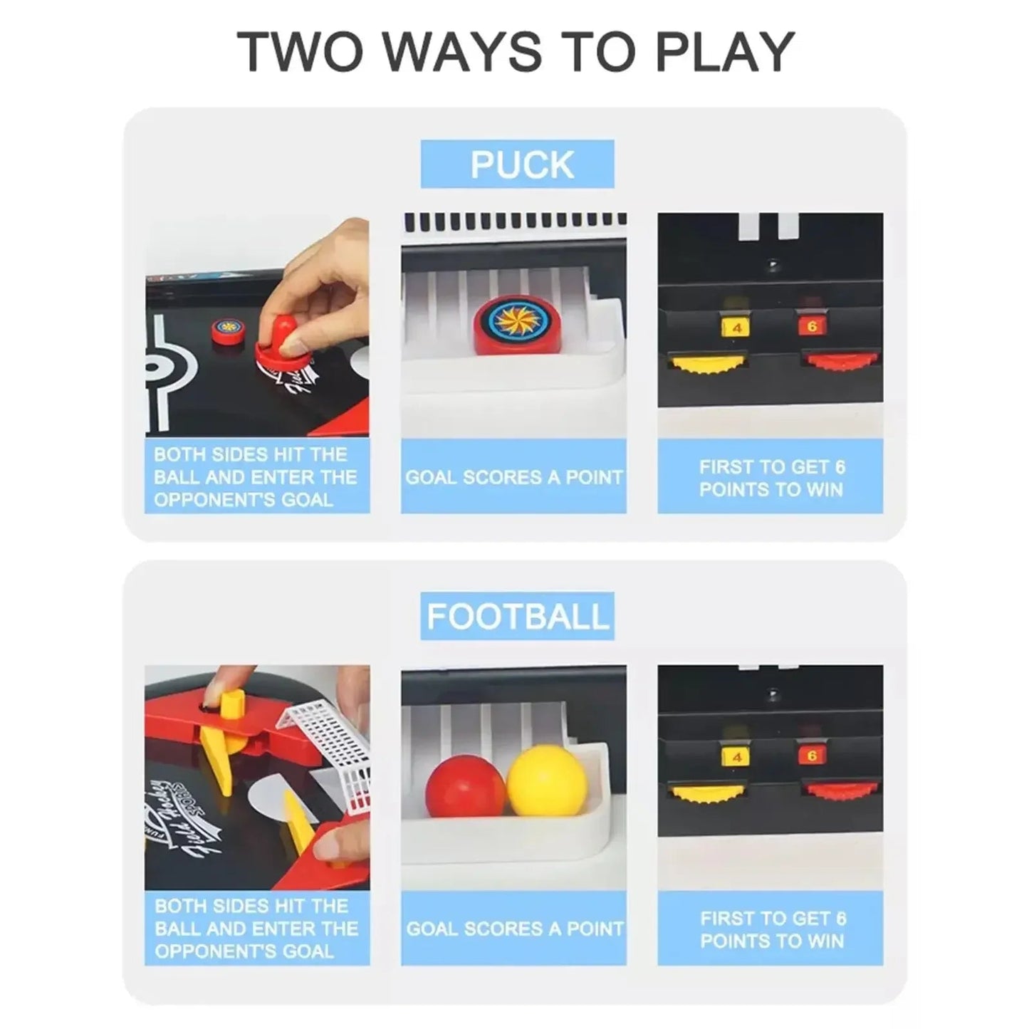 Mini Hockey Soccer with 2-in-1 Game Modes, Helps Improve Reflexes, Safe for Kids Ages 3+