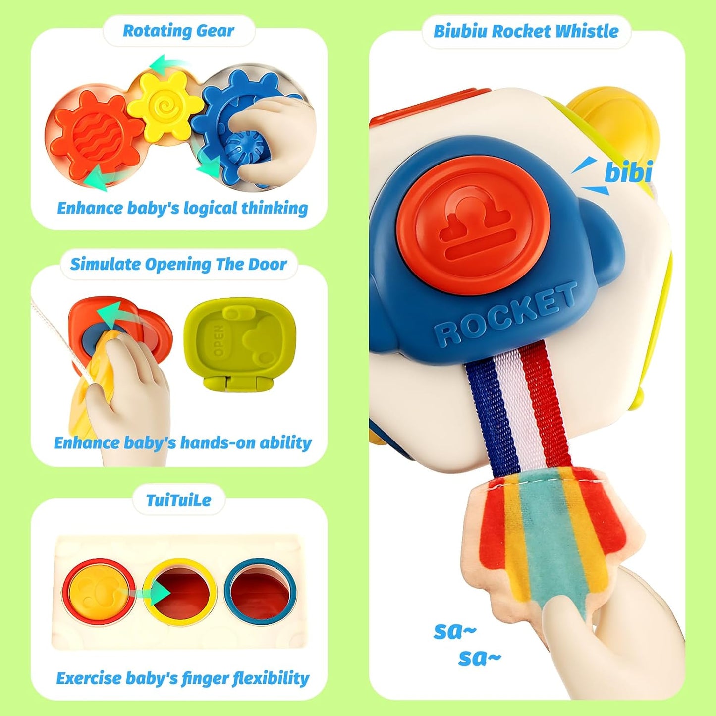 Montessori Busy Cube Toy with 10 Activities in 1, Brain Development Functions for Kids Ages 18+ Months