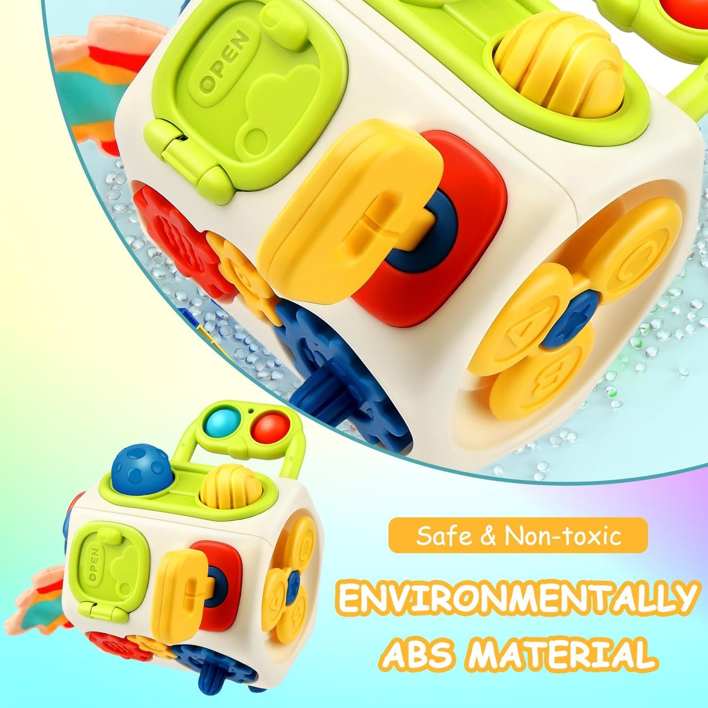 Montessori Busy Cube Toy with 10 Activities in 1, Brain Development Functions for Kids Ages 18+ Months