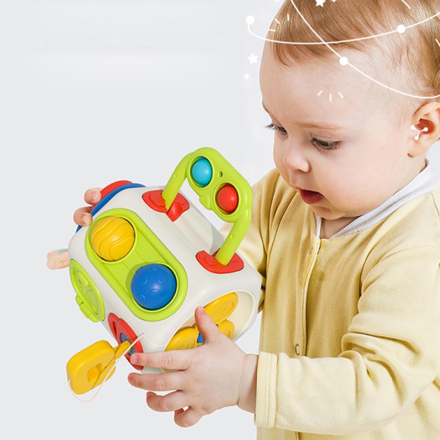 Montessori Busy Cube Toy with 10 Activities in 1, Brain Development Functions for Kids Ages 18+ Months