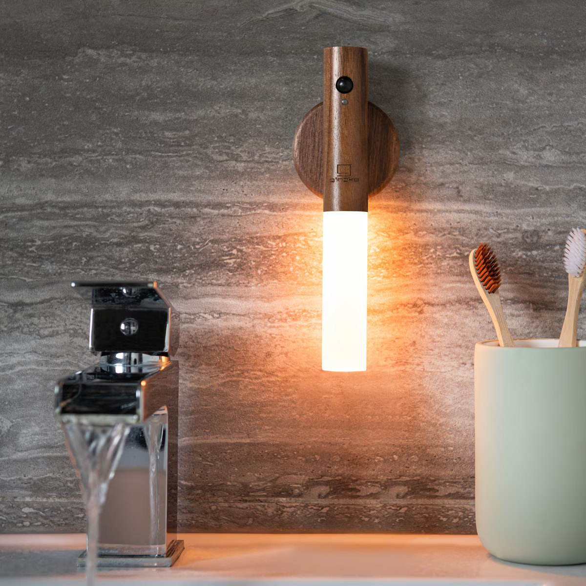 Wooden Motion Sensor Wall Light USB Rechargeable