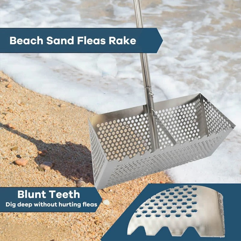 Stainless Steel Beach Sand Rake with Long Adjustable Folding Handle