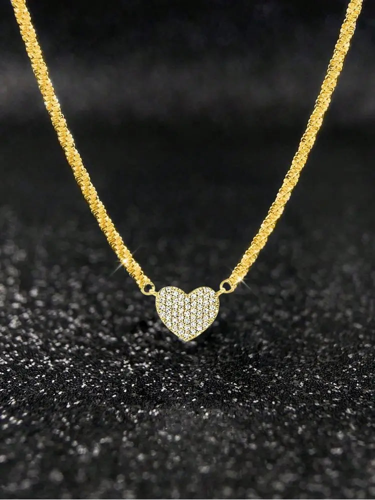 925 Silver Zircon Heart Pendant Necklace Valentine'S Day Gift