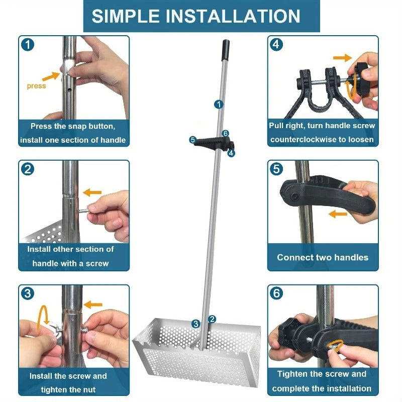 Stainless Steel Beach Sand Rake with Long Adjustable Folding Handle