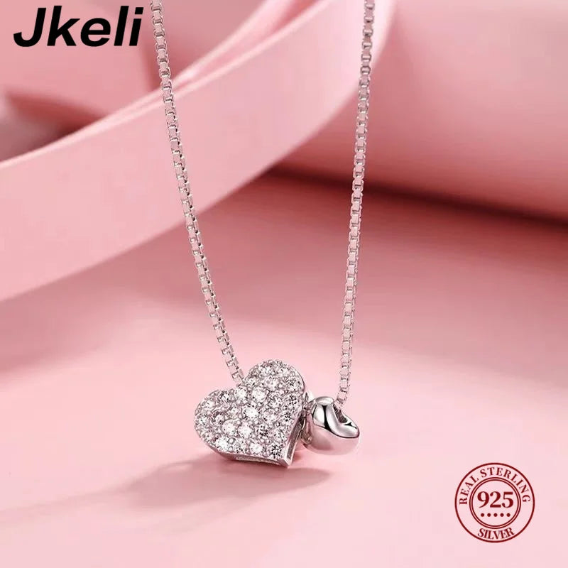 925 Sterling Silver Heart Pendant Box Chain Necklace Valentine'S Day