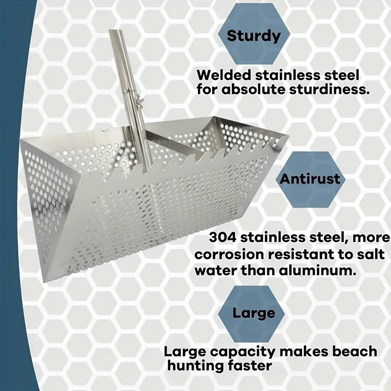 Stainless Steel Beach Sand Rake with Long Adjustable Folding Handle
