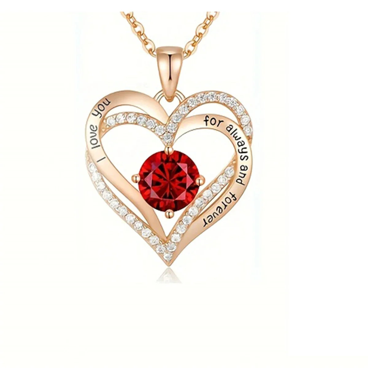 Luxury Heart Red Zircon Pendant Necklace Valentine'S Day Gift Set