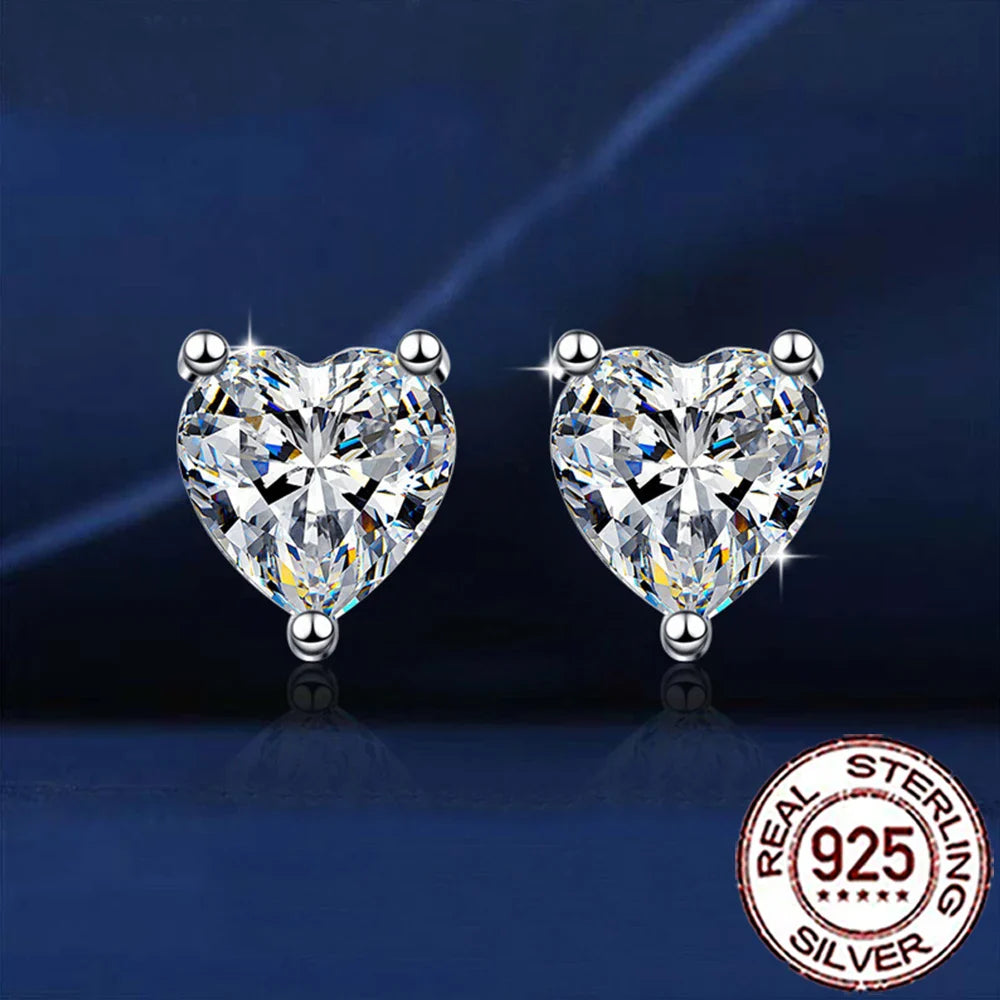 Valentines Gifts For Her 925 Silver Heart Zircon Stud Earrings