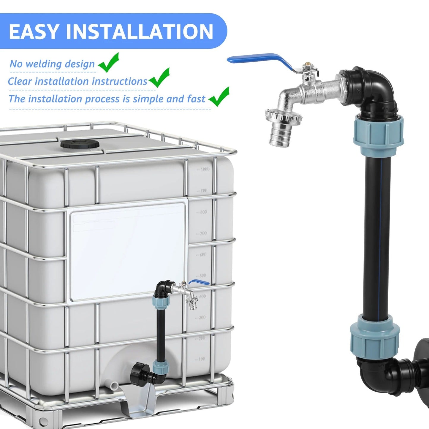 Gooseneck Water Pipe IBC Tank Tap Adapter with Zinc Alloy Faucet and Leak-Proof Design