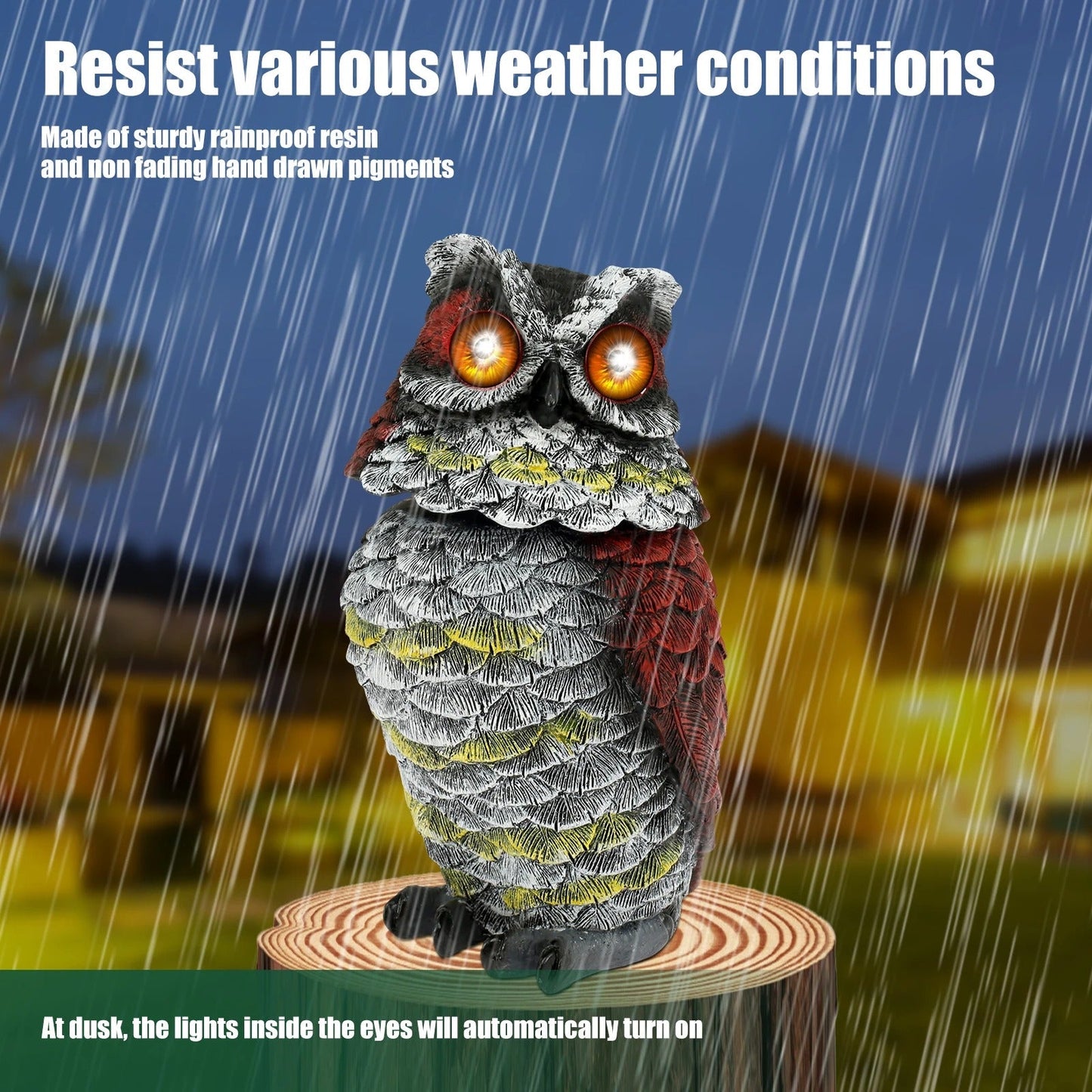 Pest Repeller Solar Powered Owl Waterproof Resin Owl Statue for Garden Decor
