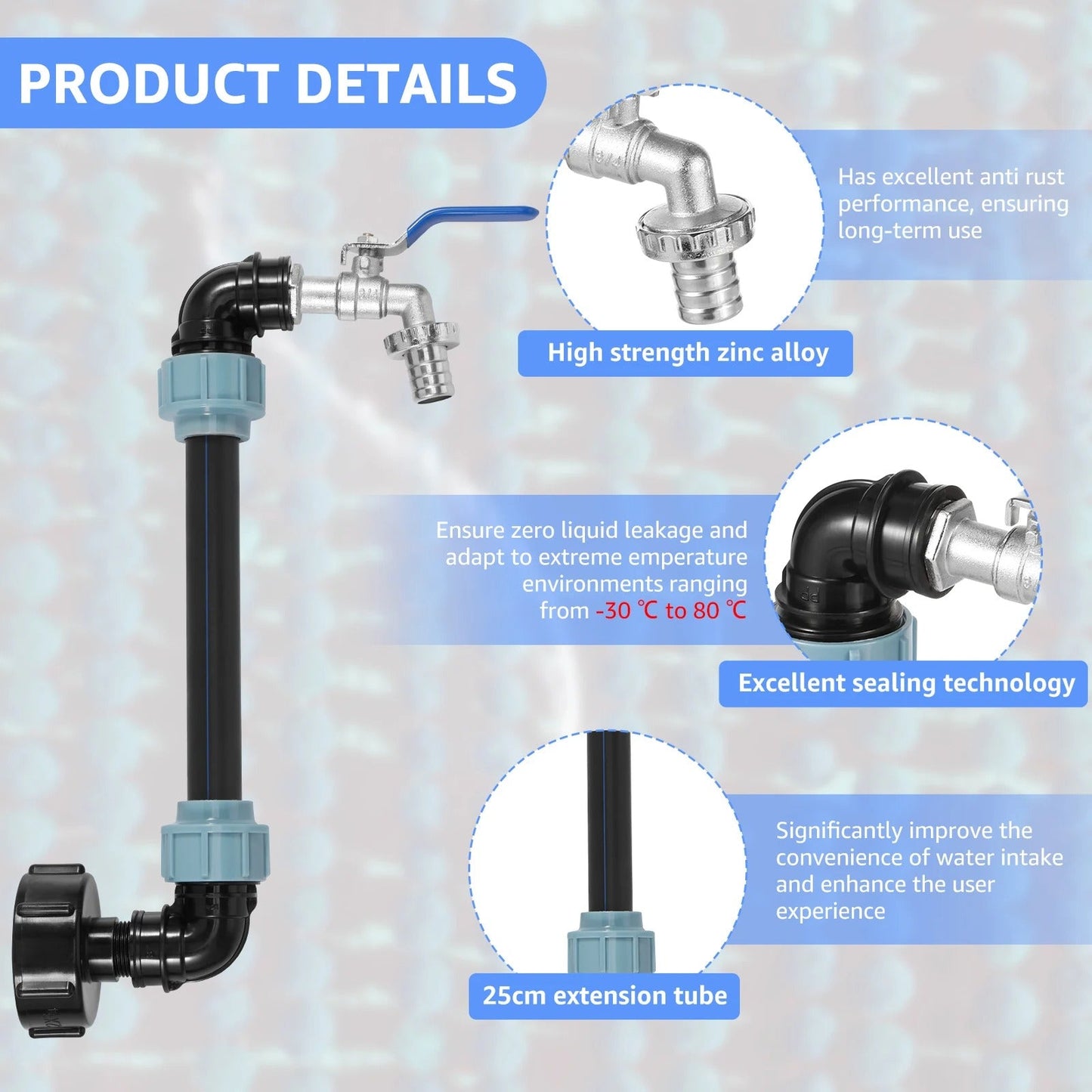 Gooseneck Water Pipe IBC Tank Tap Adapter with Zinc Alloy Faucet and Leak-Proof Design