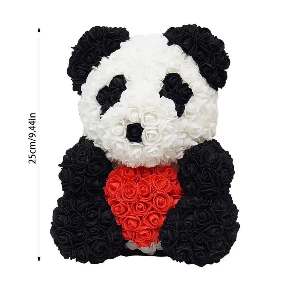 25Cm Rose Bear Panda Flower Teddy With Heart Or Bowtie
