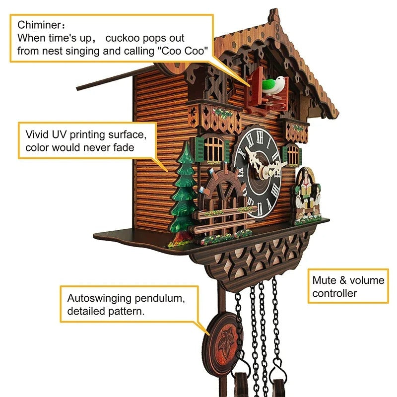 Vintage Wooden Cuckoo Wall Clock for Home Decoration