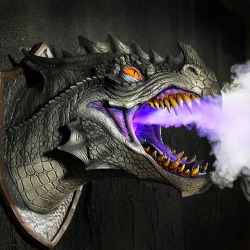 Wall-Mounted Dragon Head Decoration with LED Smoke Effect