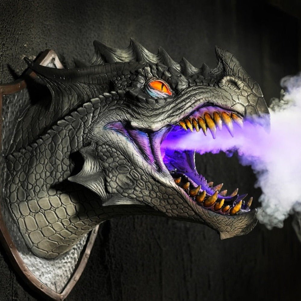 Wall-Mounted Dragon Head Decoration with LED Smoke Effect