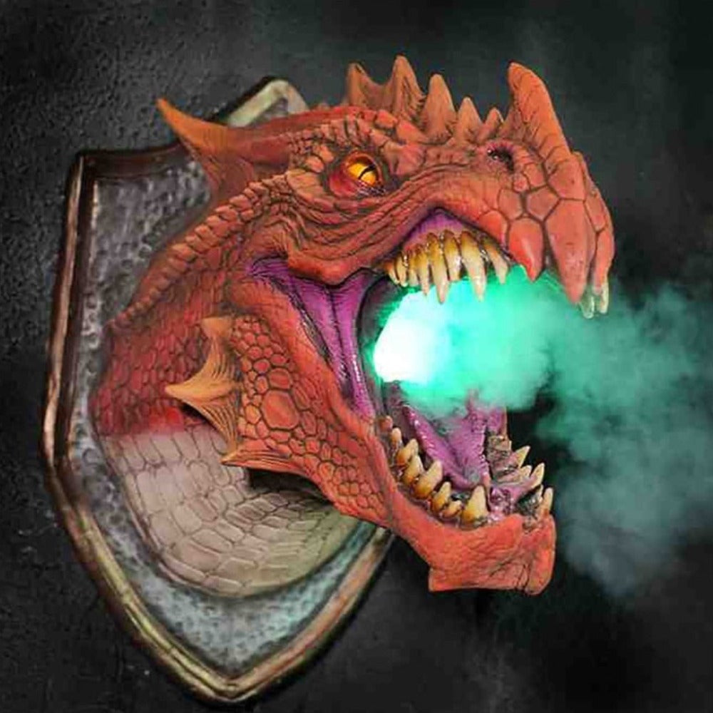 Wall-Mounted Dragon Head Decoration with LED Smoke Effect