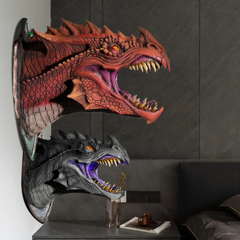 Wall-Mounted Dragon Head Decoration with LED Smoke Effect
