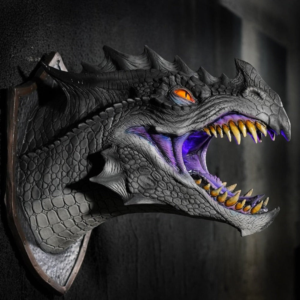 Wall-Mounted Dragon Head Decoration with LED Smoke Effect